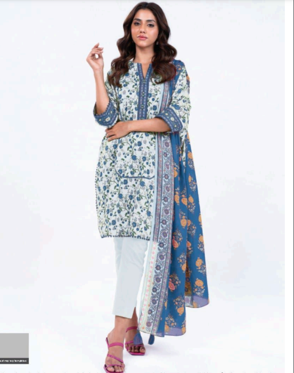 Unstitched 3-Pieces Digital Printed Premium Lawn |KRM-1042