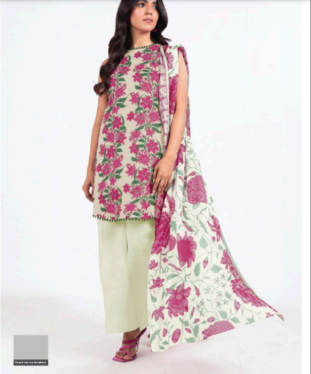 Unstitched 3-Pieces Digital Printed Premium Lawn |KRM-1046