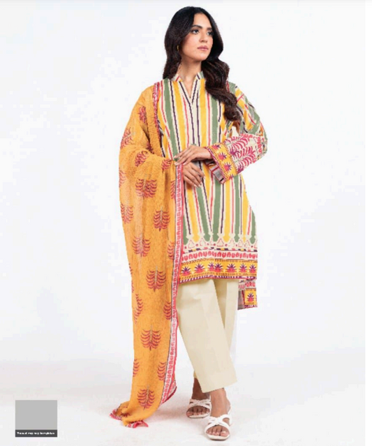 Unstitched 3-Pieces Digital Printed Premium Lawn |KRM-1032