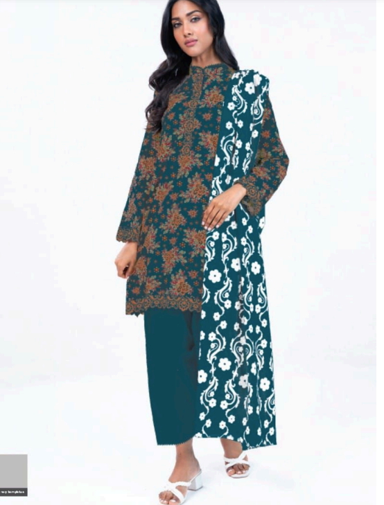 Unstitched 3-Pieces Digital Printed Premium Lawn |KRM-1033