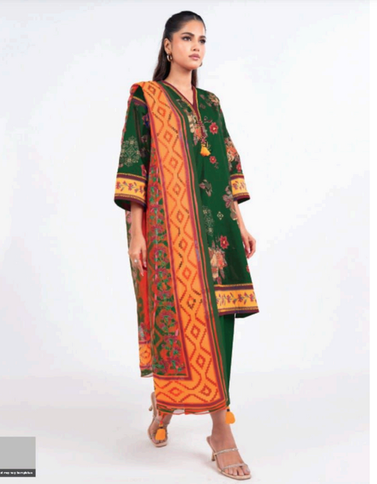 Unstitched 3-Pieces Digital Printed Premium Lawn |KRM-1034