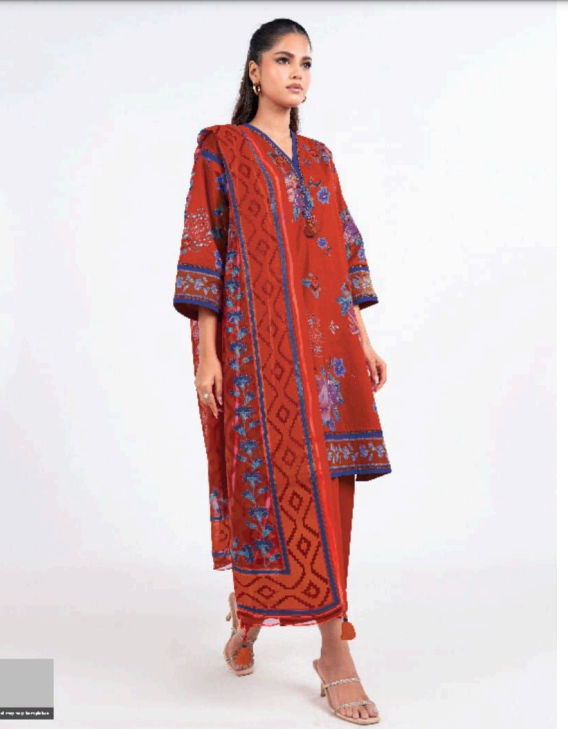 Unstitched 3-Pieces Digital Printed Premium Lawn |KRM-1035